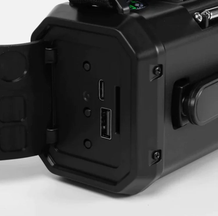 Nødradio – 10 000 mAh innebygd powerbank, lommelykt og veivgenerator